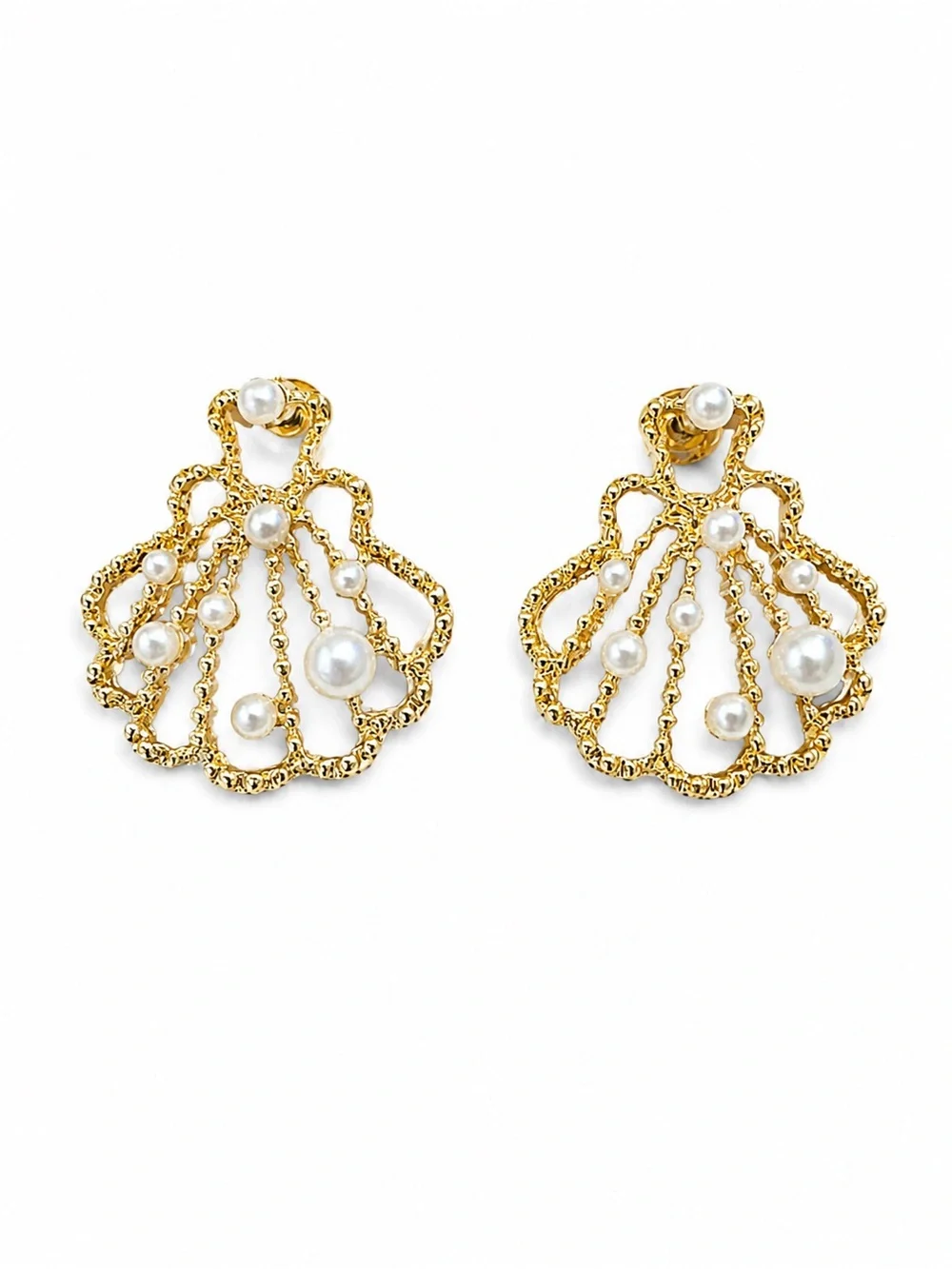Gold Pearl Shell-Frame Drop Earrings